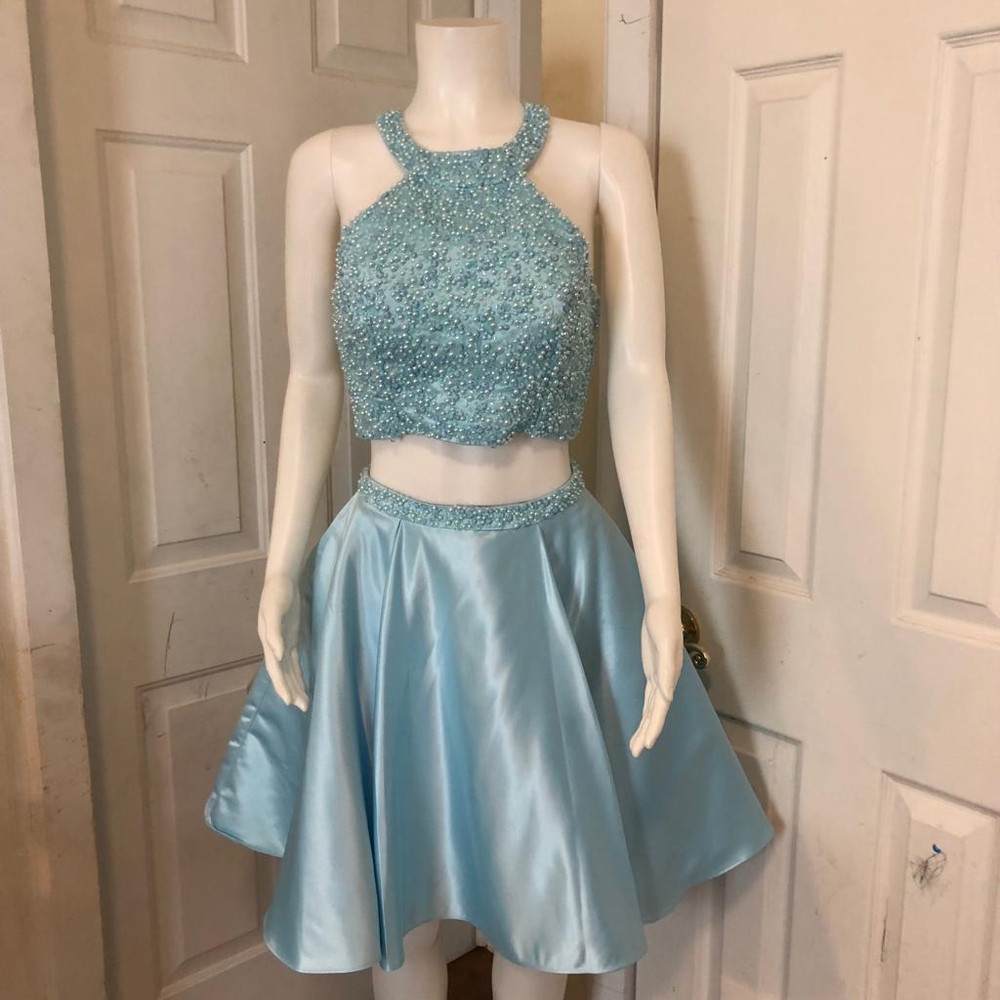 Ellie Wilde MON CHERI Party Dress Blue Sexy Club Formal Sequin Beaded Size 8